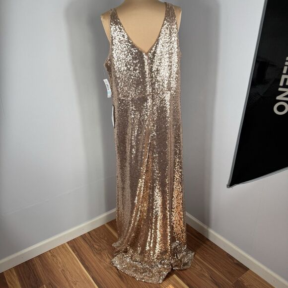 NightWay Sz 20W Sequin Rose-gold Maxi Sleeveless Ball Gown Bridesmaid Festive - Picture 8 of 14